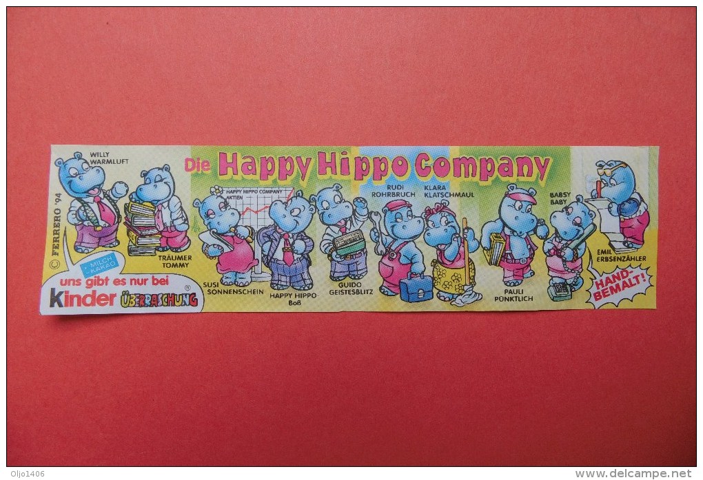Beipackzettel - Die Originale Übersicht Zu: Happy Hippo Company - Ausgabe 1994 - Ü-Ei