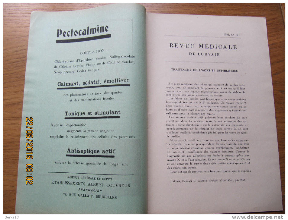 REVUE MEDICALE DE LOUVAIN N° 19 - 1932 Les épidémies R. BRUYNOGHE - 1900 - 1949