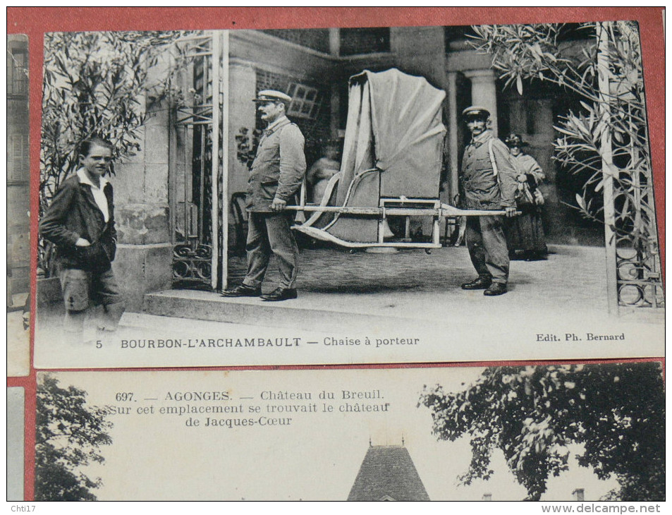 BOURBON L ARCHAMBAULT / VICHY /  1910  LOT DE 42  CPA ANIMATIONS RUE / CHAISE A PORTEUR  / CHATEAUX / TYPE FOLKLORE - Bourbon L'Archambault