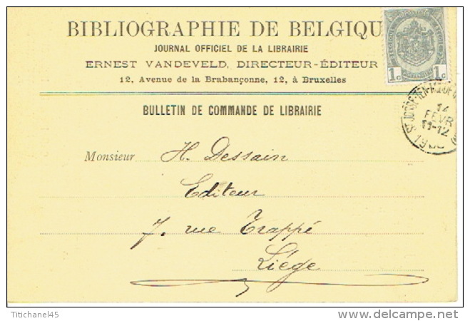 CP/PK Publicitaire BRUXELLES 1908 - BIBLIOGRAPHIE DE BELGIQUE - Ernest VANDEVELD Directeur-Editeur - Otros & Sin Clasificación