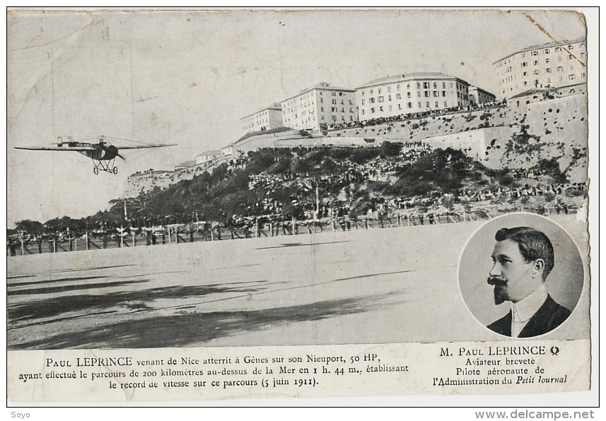 Paul Leprince Aviateur Aéronaute Nices Genes Genova  Italie Sur Nieuport  5 Juin 1911 - Altri & Non Classificati