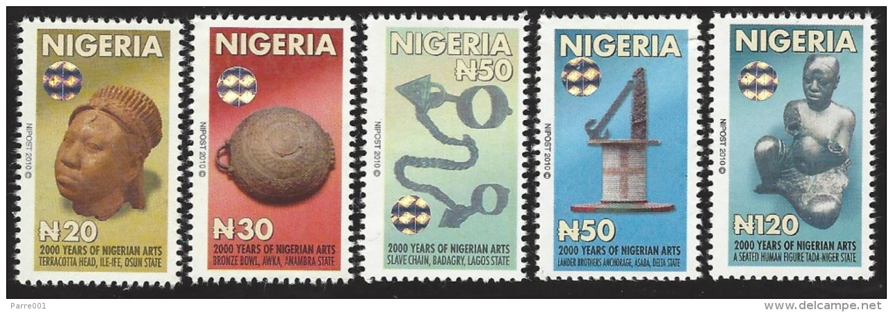 Nigeria 2010 Original Printing 2000 Years Art Terracotta Head Bronze Bowl Slave Chain Hologram MNH Mint Set - Hologrammen