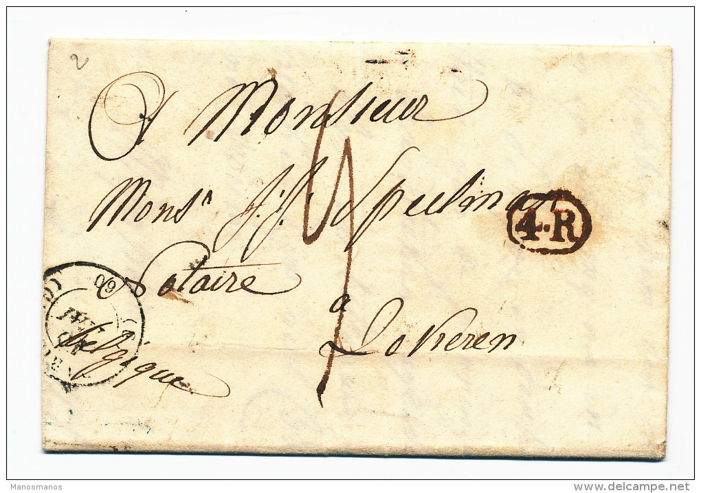 814/23 -- Lettre Précurseur PARIS 1841 Vers LOKEREN - 4 è Rayon - Entrée France Par Quiévrain Bruxelles En Bleu - Grenzübergangsstellen