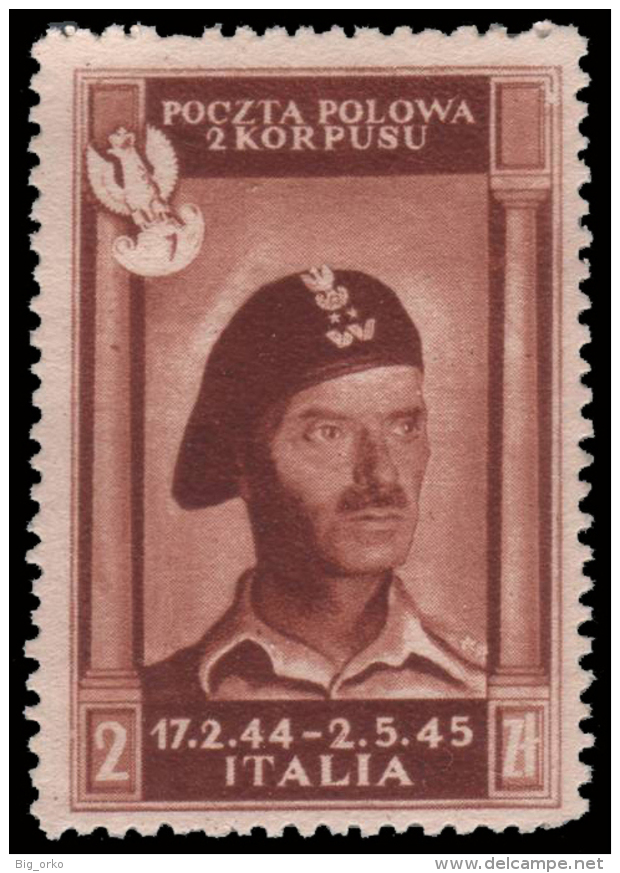 ITALIA / CORPO POLACCO (Campagna D´Italia) - Effige Del Generale Anders -  2 Z. Bruno Rosso - 1946 - 1946-47 Corpo Polacco Period