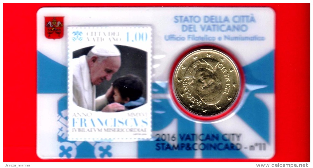 VATICANO - FDC - 2016 - Pontificato Papa Francesco - Giubileo Misericordia - 0.50 - Stamp & Coin Card - 1.00 - N.11 - Vaticano