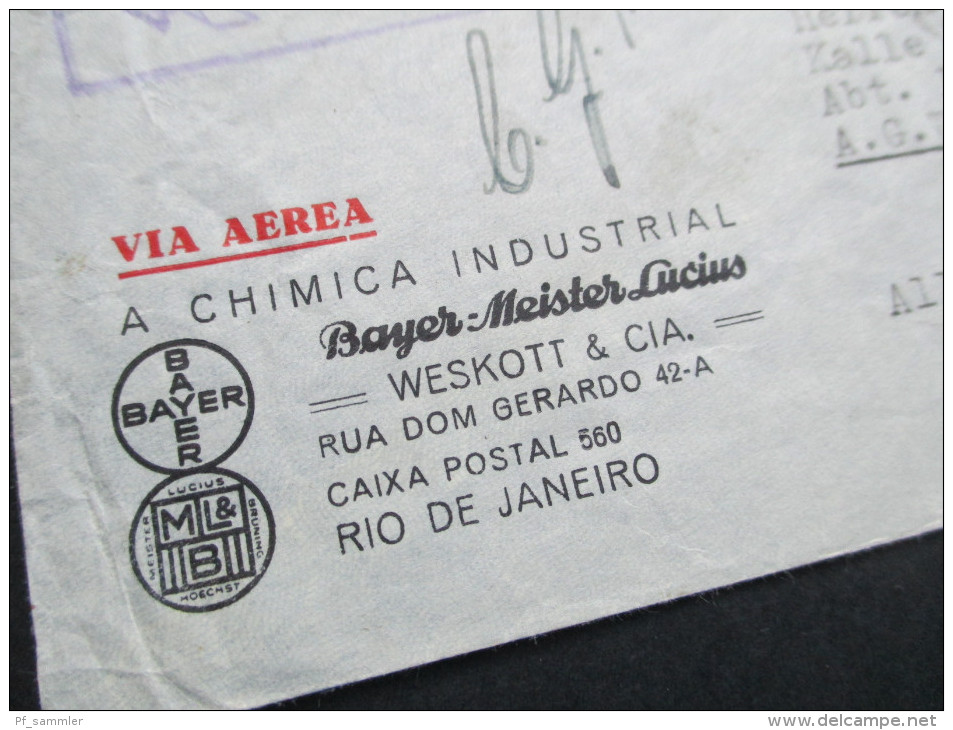 Brasilien 1932 Zeppelinpost Nr. 369 Luftpost. Chimica Industrial Bayer Meister Lucius. Toller Beleg. Zeppelin - Covers & Documents