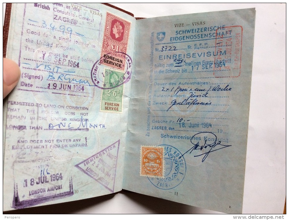 PASSAPORTO     PASSPORT  REISEPASS  1964.YUGOSLAVIA  VISA TO :ALL EUROPEAN COUNTRIES EXCEPT SPAIN , PORTUGAL AND ALBANIA - Historische Dokumente