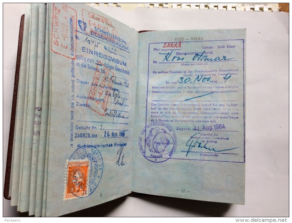 PASSAPORTO     PASSPORT  REISEPASS  1964.YUGOSLAVIA  VISA TO :ALL EUROPEAN COUNTRIES EXCEPT SPAIN , PORTUGAL AND ALBANIA