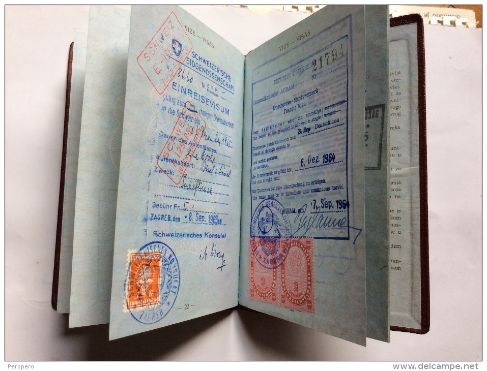 PASSAPORTO     PASSPORT  REISEPASS  1964.YUGOSLAVIA  VISA TO :ALL EUROPEAN COUNTRIES EXCEPT SPAIN , PORTUGAL AND ALBANIA