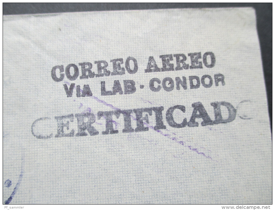 Bolivien 1939 Luftpostbeleg Correo Aero / Via LAB Condor. MiF.Registered Letter/Certificado. Marken Rückseitig Frankiert - Bolivia