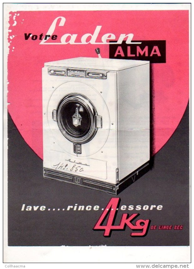 Publicité Années 1950/1960  - Réclame Machine à Laver " Laden Alma " Usines Fontenay-Sous-Bois En Vente à Caen & St Lô - Pubblicitari
