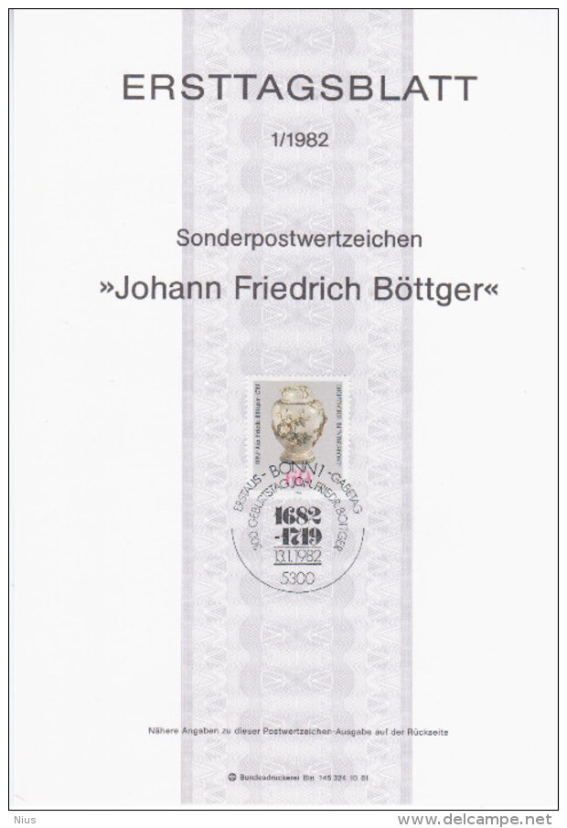 Germany Deutschland 1982-01 Johann Friedrich Bottger, Alchemist Porcelain, First Day Sheet, Canceled In Bonn - 1981-1990
