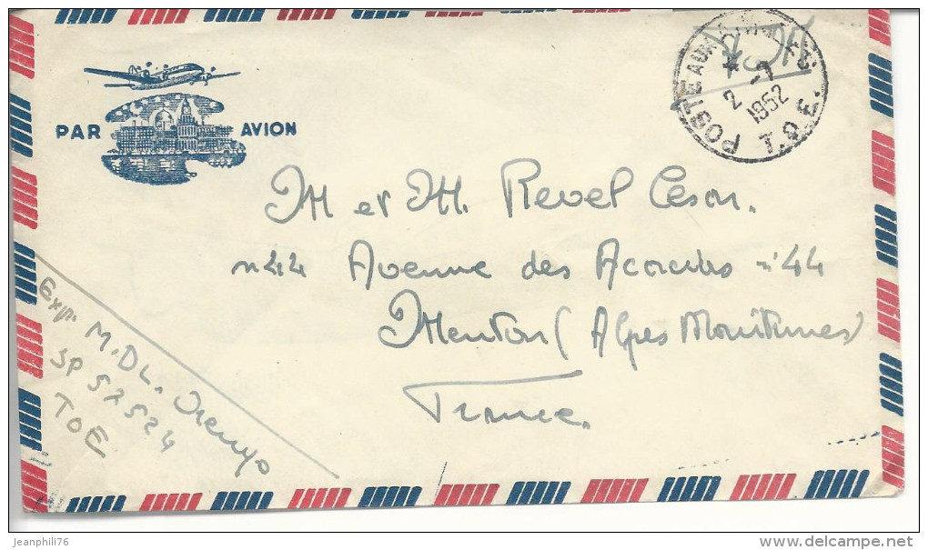 "poste Aux Armées T.O.E."  1952 Du SP 57524 - Guerre D'Indochine / Viêt-Nam