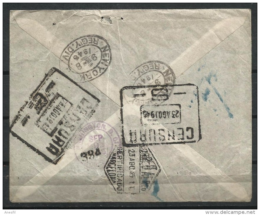 Estado Español . 1945_Correo Aéreo. Certificado De 1945 Barcelona. - Cartas & Documentos