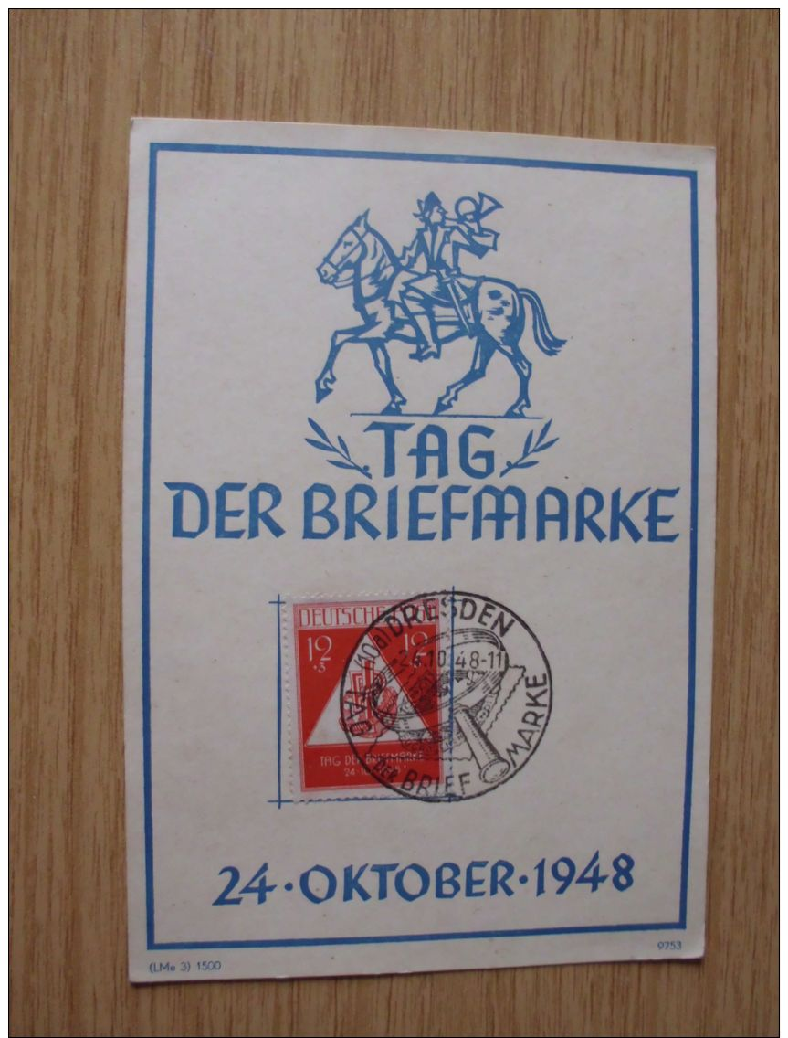 24.10.1948, SONDERKARTE Zum TAG DER BRIEFMARKE Mit SONDERSTEMPEL Von DRESDEN - Altri & Non Classificati