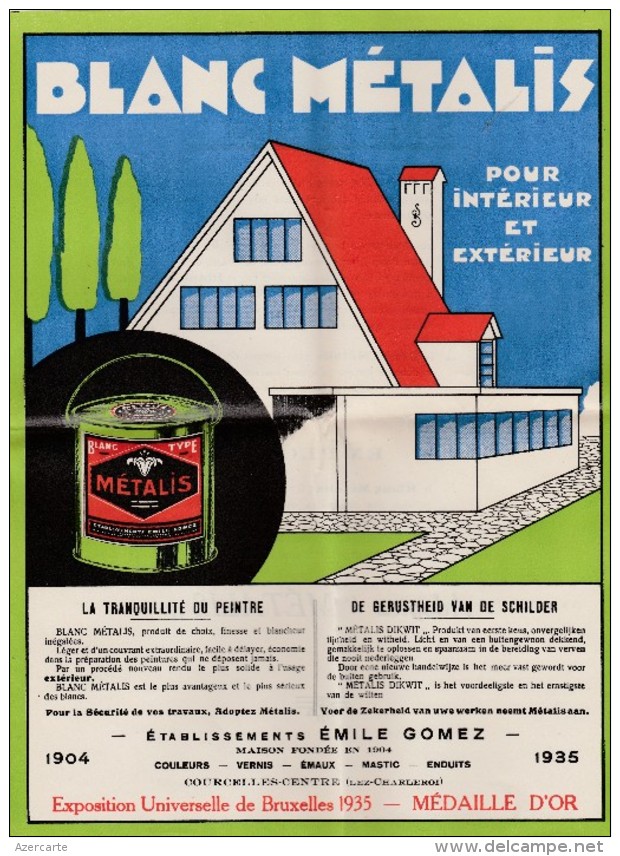 Courcelles ,publicité ,EMILE GOMEZ ,peinture ,médaille D'or Exposition Bruxelles 1935 - Petits Métiers