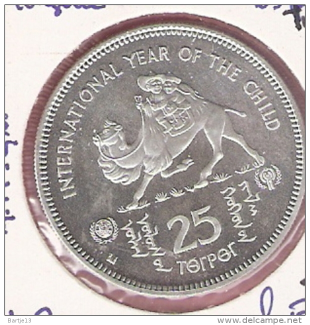 MONGOLIE 25 TUGRIK 1980 SILVER PROOF CAMEL YEAR OF THE CHILD - Mongolia