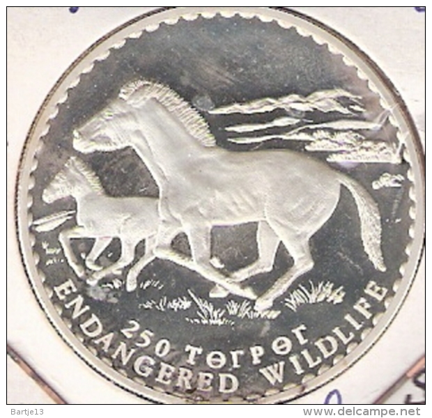 MONGOLIE 250 TUGRIK 1992 SILVER PROOF HORSES ENDAGERED WILDLIFE - Mongolië