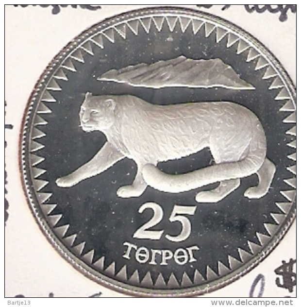 MONGOLIE 25 TUGRIK 1987  SILVER PROOF TIGER WWF - Mongolië