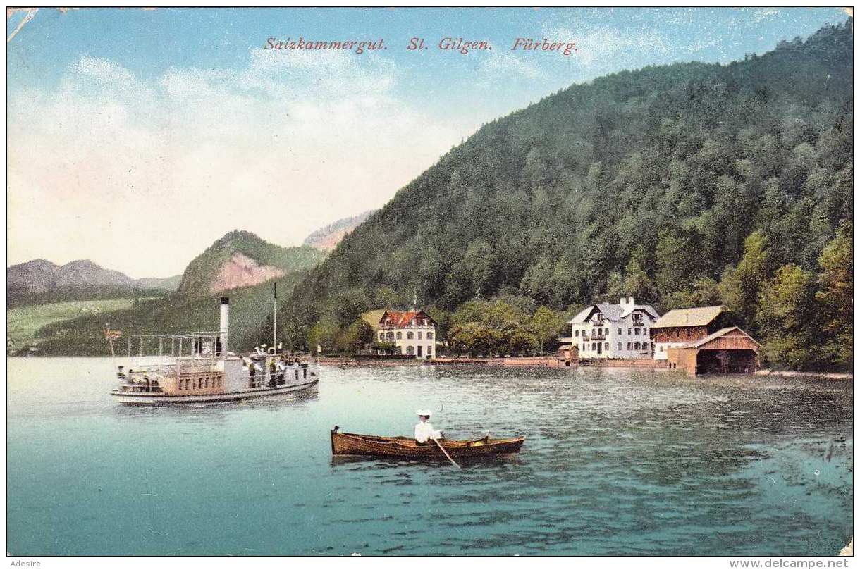 ST GILGEN (Salzburg) - Fürberg, Salzkammergut, Dampfschiff, Gel.1915, Ecken Bestossen - St. Gilgen