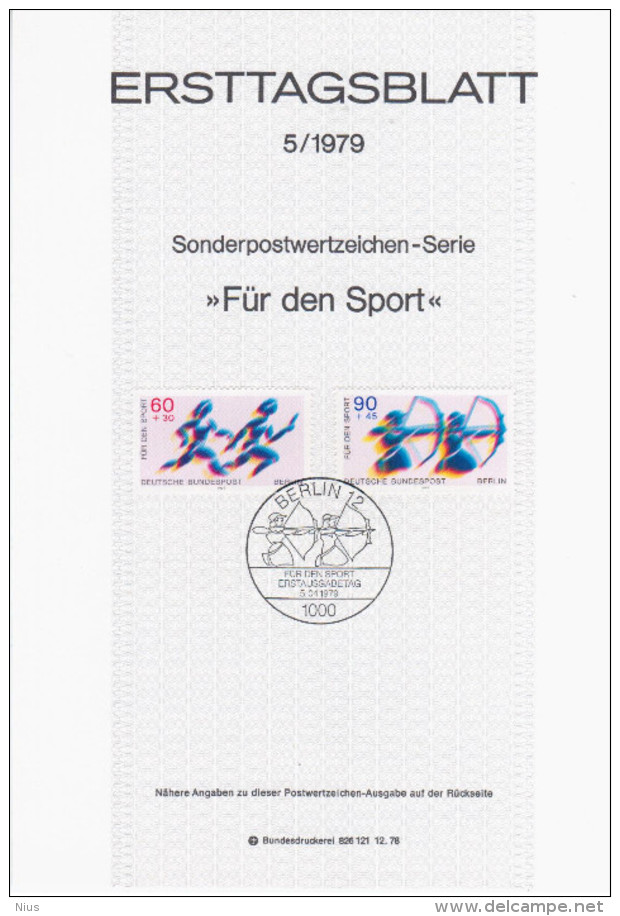 Germany Deutschland 1979-05 ETB ERSTTAGSBLATT "Fur Den Sport" Running Archery, First Day Sheet, Berlin - 1974-1980