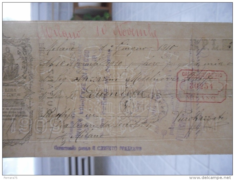 ASSEGNO BANCA POPOLARE DI LECCO   1910 - Cheques & Traveler's Cheques