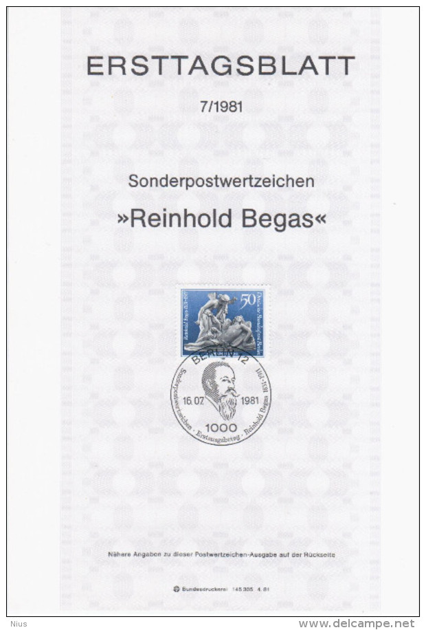 Germany Deutschland 1981-07 Reinhold Begas, German Sculptor, Canceled In Berlin - 1981-1990