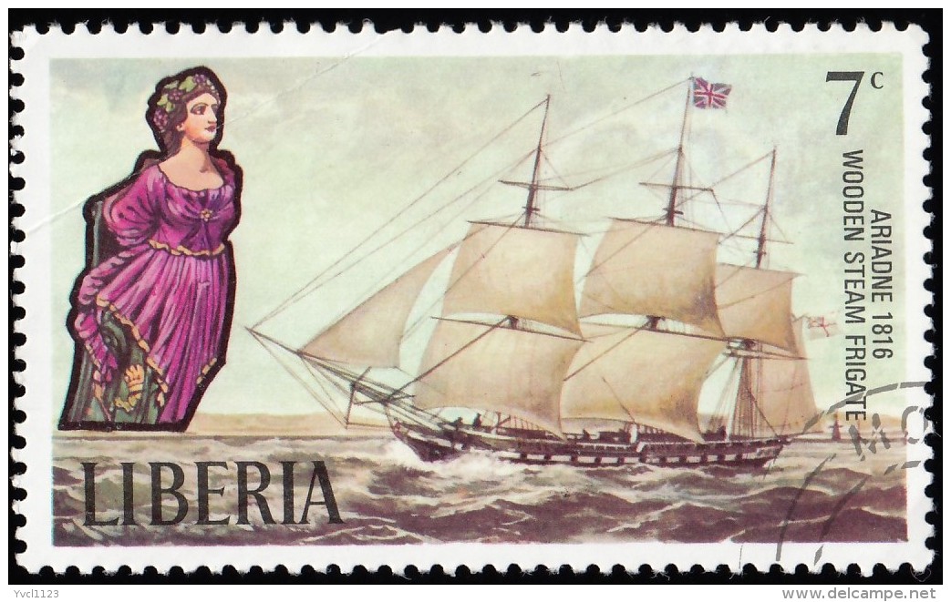 LIBERIA - Scott #610 Sailing Ship,  Ariadne 1816 / Used Stamp - Liberia