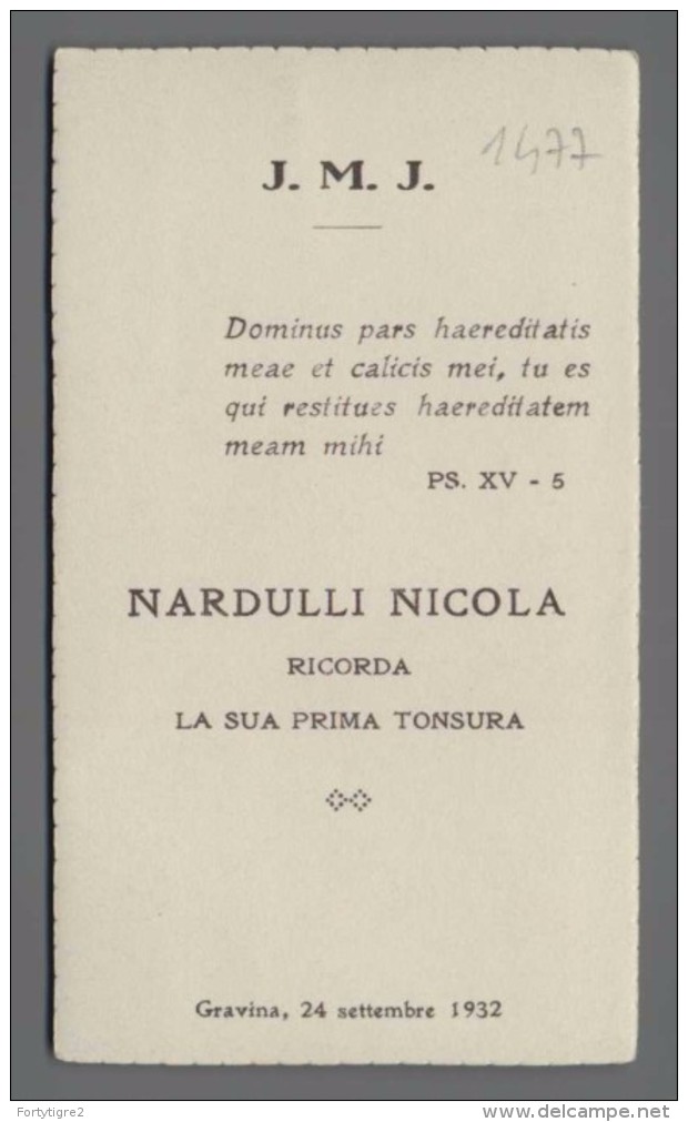 EM1477 MADONNA ADDOLORATA AR 1370 RICORDINO GRAVINA 1932 - Religione & Esoterismo