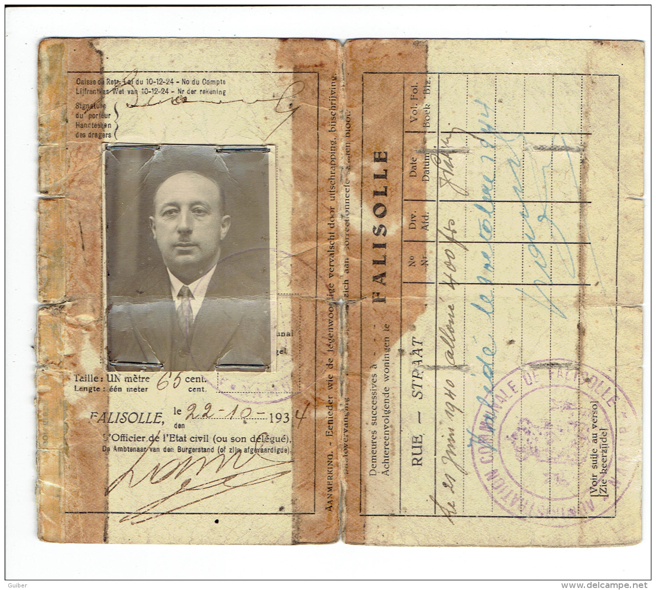 Carte D'identité Belge (passport) Falisolle 1934 - Historical Documents