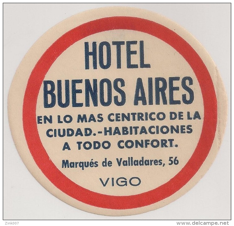 Hotel Label - Spain - Vigo - Hotel Buenos Aires - España Etiquette Publicité - Label Publicity - Etichetta Pubblicita - Etiquettes D'hotels
