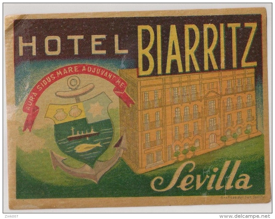 Hotel Label - Spain - Sevilla - Hotel Biarritz - España Etiquette Publicité - Label Publicity - Etichetta Pubblicita - Etiquettes D'hotels