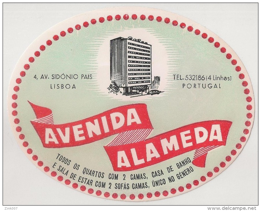 Hotel Label - Portugal - Lisboa - Hotel Avenida Alameda - Etiquette Publicité - Label Publicity - Etichetta Pubblicita - Etiquettes D'hotels