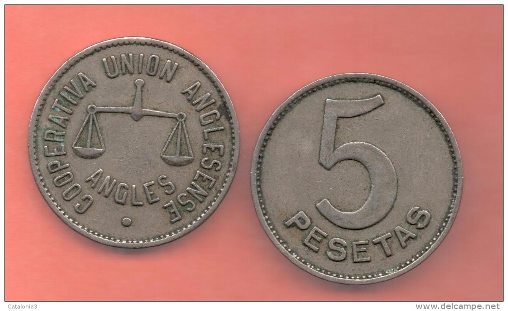 COOPERATIVAS # 5 PESETAS UNION ANGLESENSE (1) -  Monedas De Necesidad