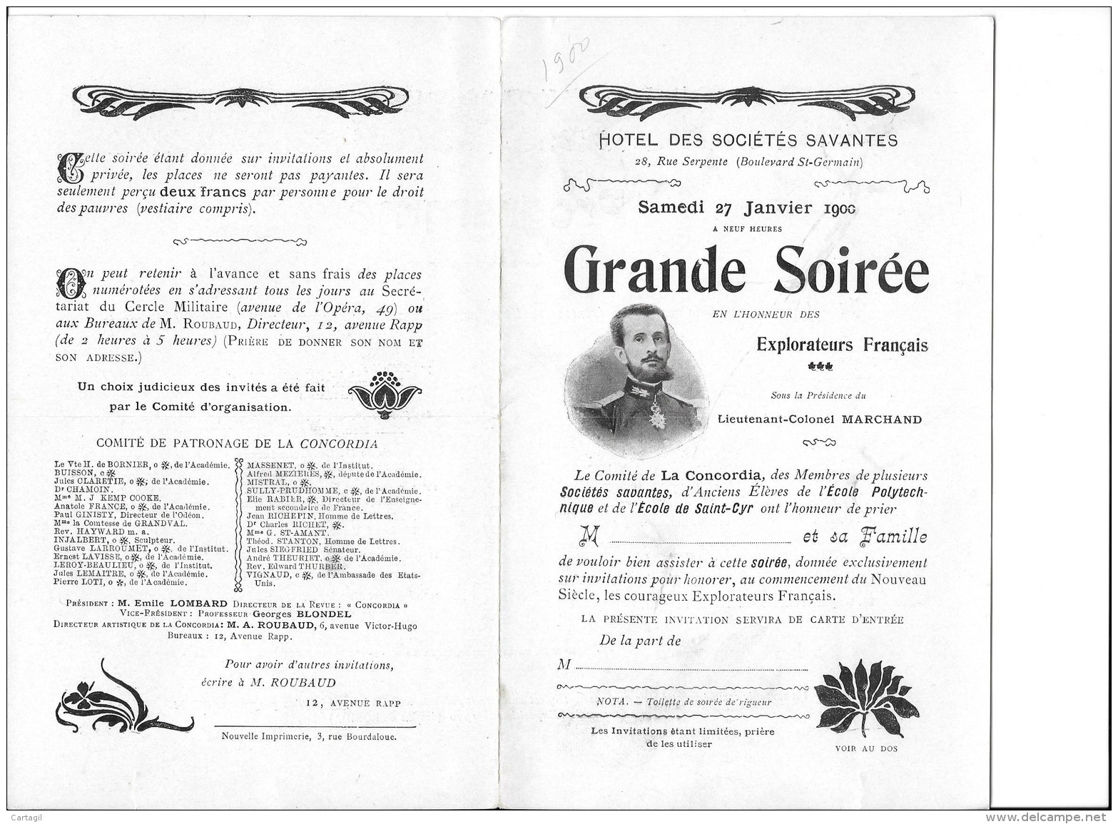 AC - B2087 - Document  Programme  Nvitation Grande Soirée Des Explorateurs Français En 1900 - Déchirure ( 2 Scans) - Programs