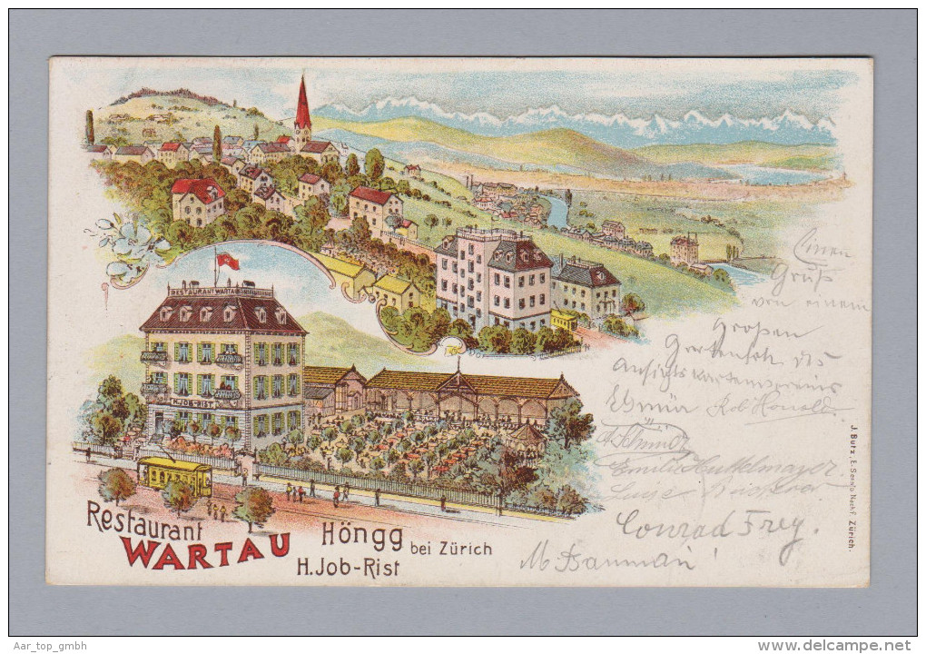 AK ZHs ZÜRICH HÖNGG 1900-08-27 Höngg Restaurant Wartau Litho J Butz - Höngg