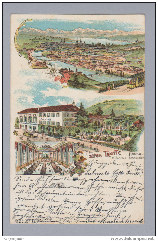 AK ZHs ZÜRICH HÖNGG 1905-06-14 Höngg Litho Restaurant Alte Trotte Mit Tram - Höngg