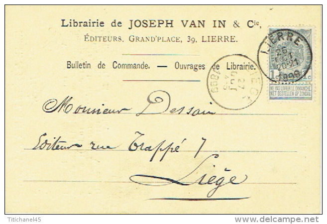 CP/PK Publicitaire LIER 1899 - JOSEPH VAN IN & Cie - Uitgever - Drukkerij - Boekhandel - Lier