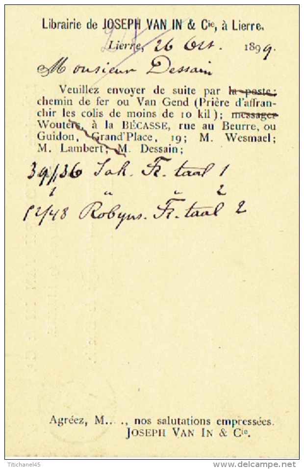 CP/PK Publicitaire LIER 1899 - JOSEPH VAN IN & Cie - Uitgever - Drukkerij - Boekhandel - Lier