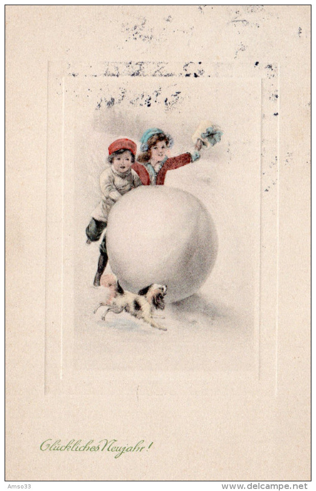 3472. ALLEMAGNE CPA ILLUSTRATEUR. ENFANTS BOULE DE NEIGE ET PETIT CHIEN - 1900-1949