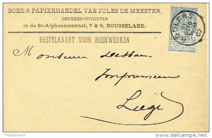 CP/PK Publicitaire ROESELARE 1902 - JULES DE MEESTER - Drukker-uitgever - Roeselare