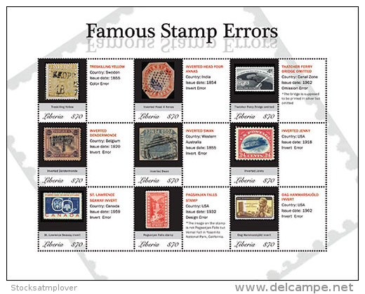 Liberia-2013-FAMOUS STAMP ERRORS - Oddities On Stamps