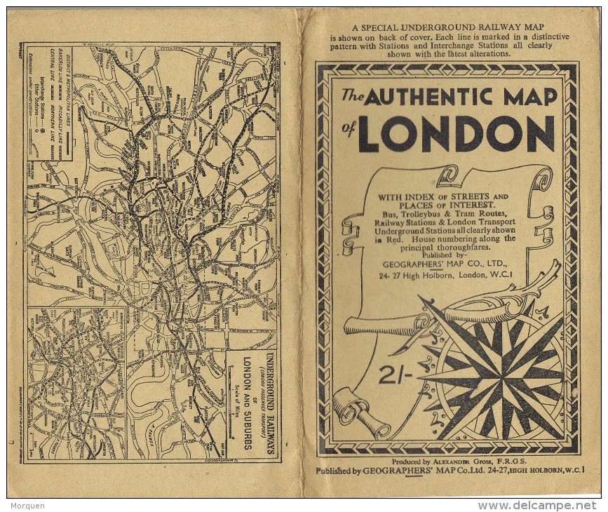 18494. Antiguo Mapa LONDON And SUBURBES....aprox 1930-1940 - Mapas Geográficas