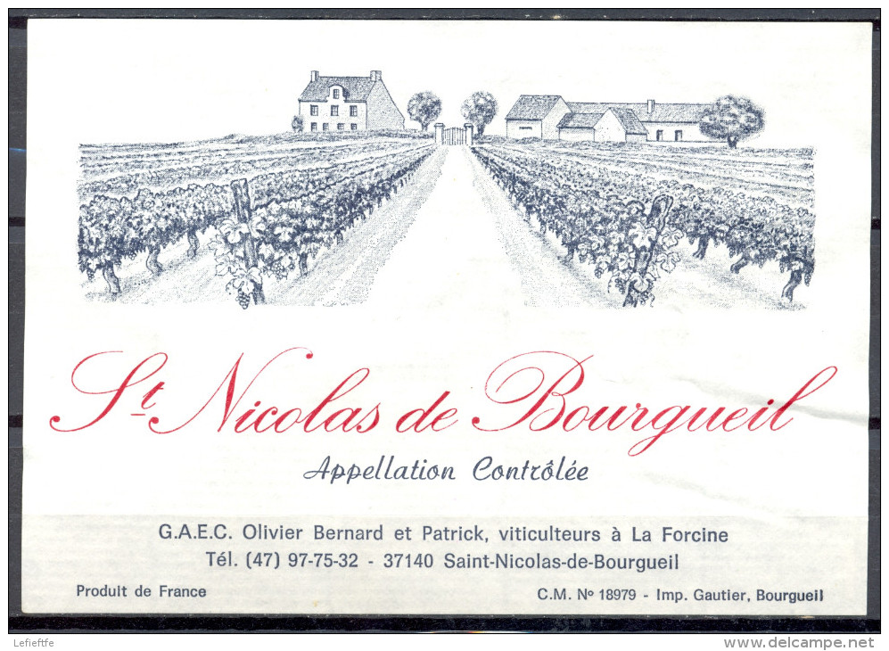 214 - Saint Nicolas De Bourgueil - G.A.E.C. Olivier Bernard Et Patrick Viticulteurs à La Forcine 37140 St Nicolas De Bou - Rode Wijn