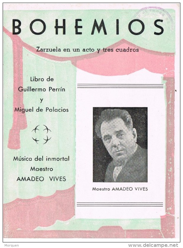 18501. Programa De Zarzuela BOHEMIOS, Maestro Amadeo Vives - Programas