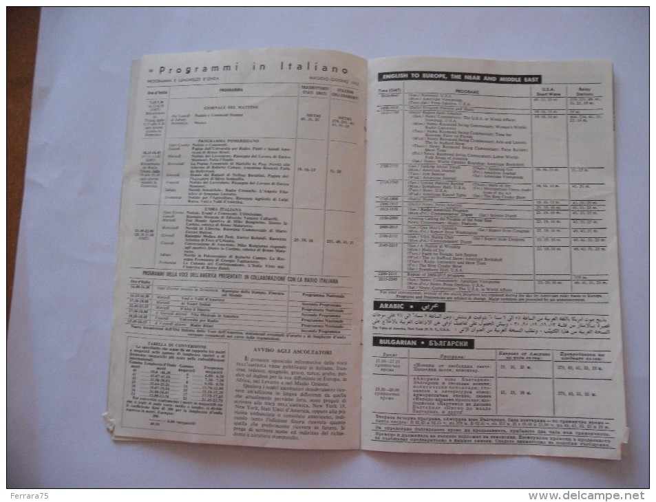 RIVISTA LA VOCE DELL'AMERICA 1952 PROGRAMMI RADIO IN ITALIANO