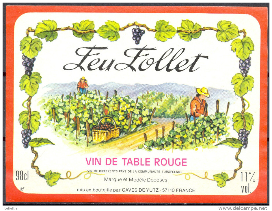 222 - Feu Follet - Vin De Table Rouge - Vin De Différents Pays De La Communauté Europénne - Caves De Yutz 57110 - Red Wines