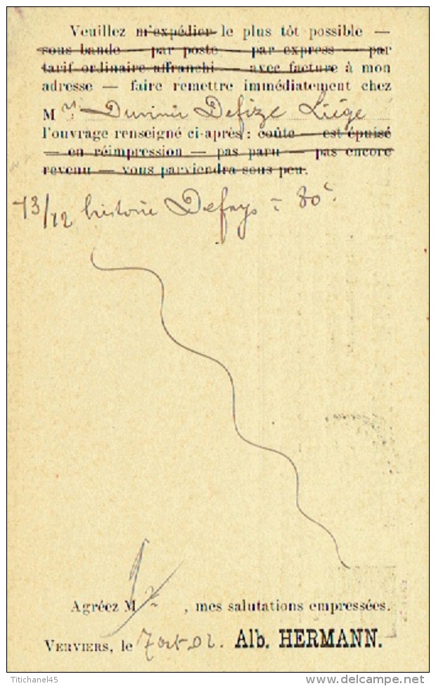 CP/PK Publicitaire VERVIERS 1902 - ALB. HERMAN - Imprimeur-editeur- Librairie - Verviers