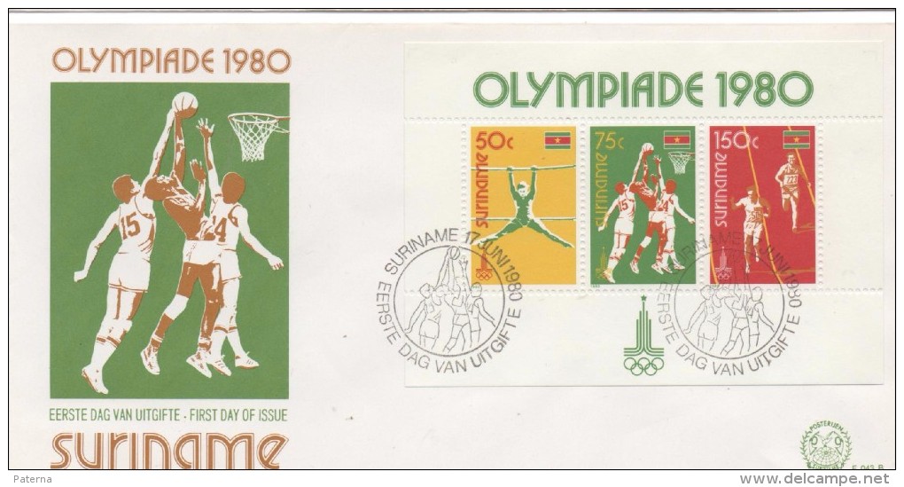 3041 FDC Antillas Holandesas ,Suriname  Paramaribo  Olympiade 1980,  Olimpiadas - Summer 1980: Moscow