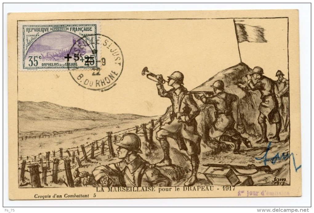 CARTE MAXIMUM - N°166 - ORPHELINS DE GUERRE - OBLITERE MARSEILLE 01/09/1922 - JOUR D'EMISSION - ...-1929